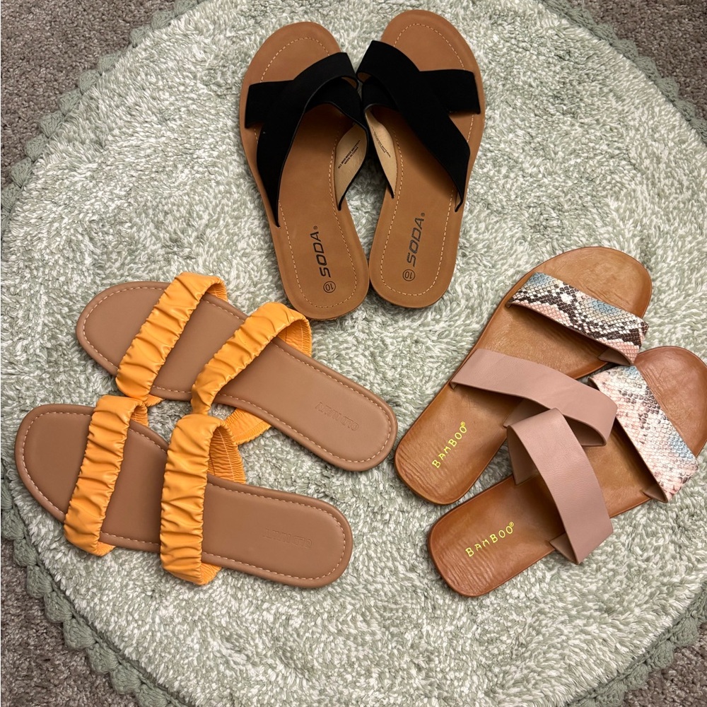 Women's Black, Tan, and Pink Sandals Trio